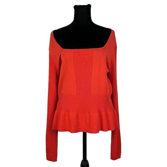 BCBGMAXAZRIA Orange Square Neck Knit Long Sleeve Blouse - Women’s XL - Picture 1 of 8